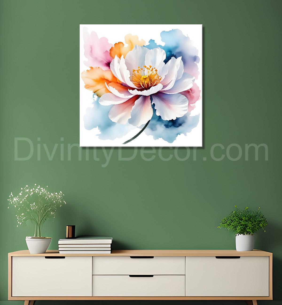 White flower water colour painting - Flower-S-141