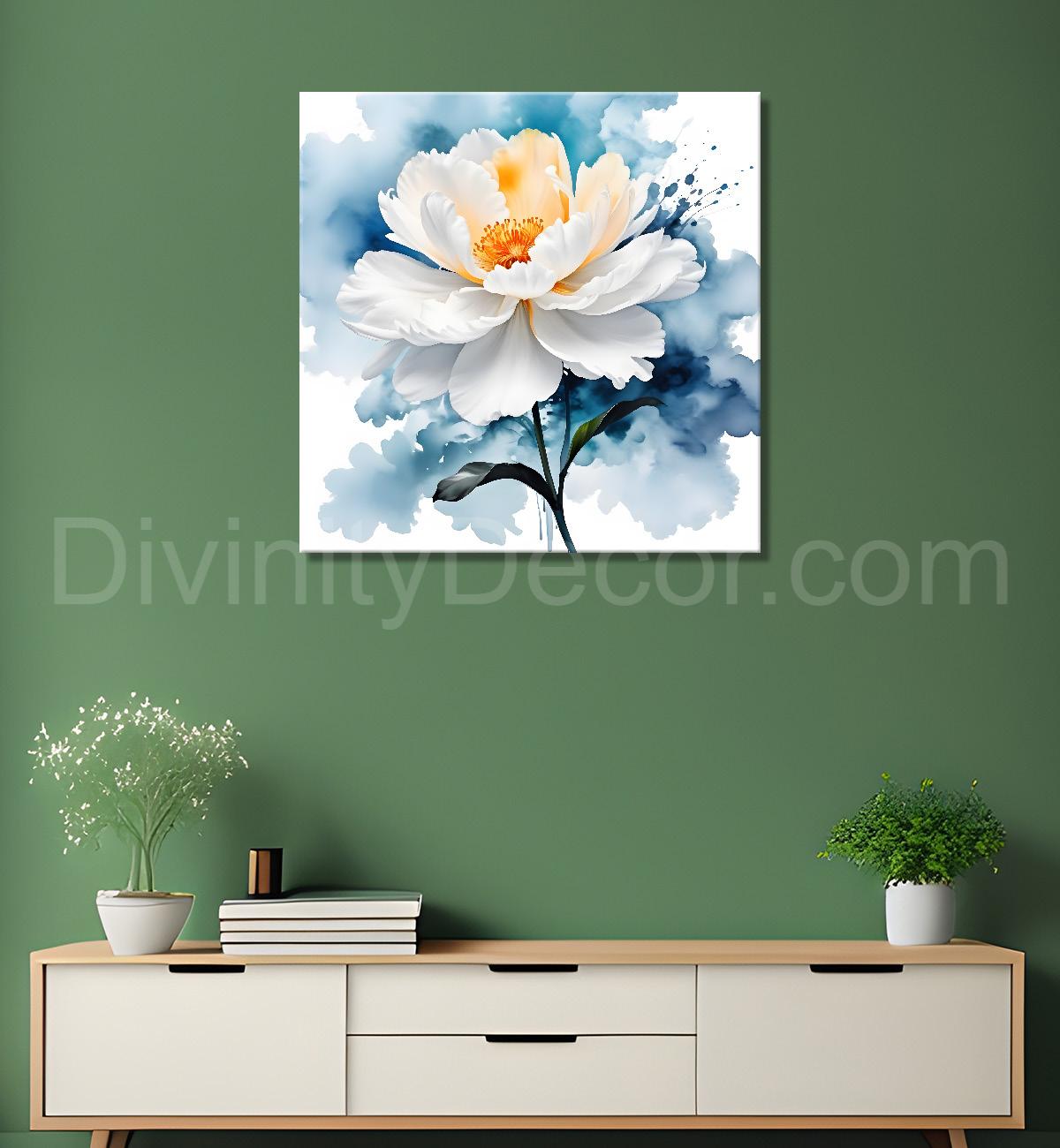 White flower water colour painting  - Flower-S-143