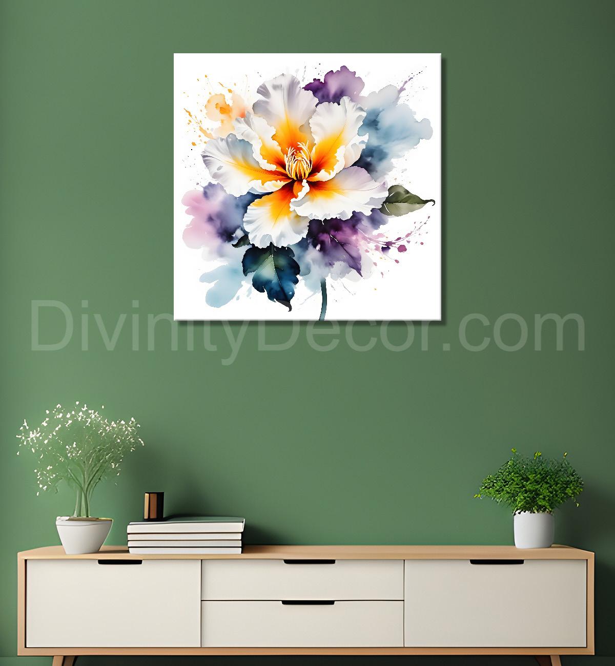 White flower water colour painting  - Flower-S-144