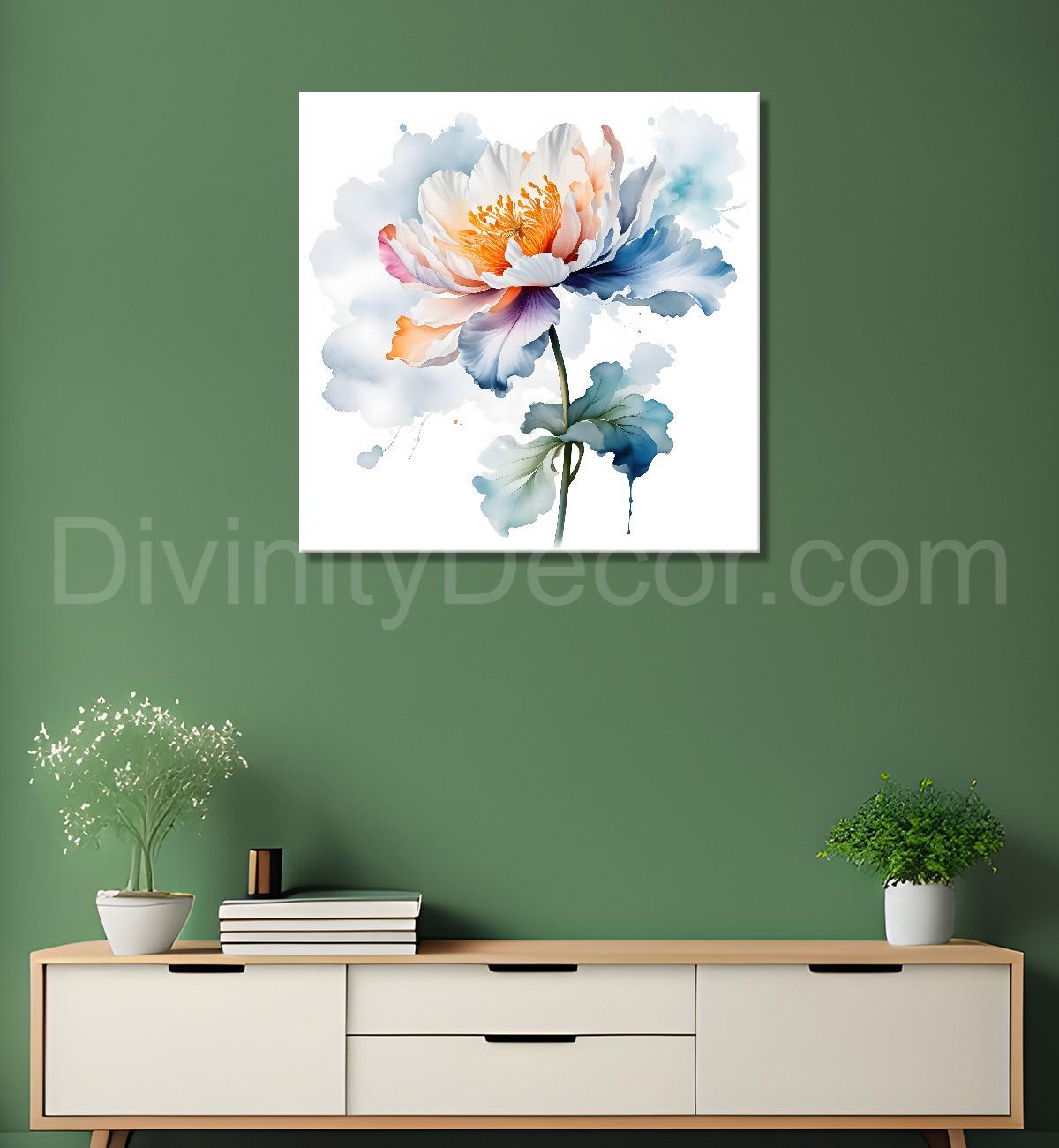 White flower water colour painting - Flower-S-145