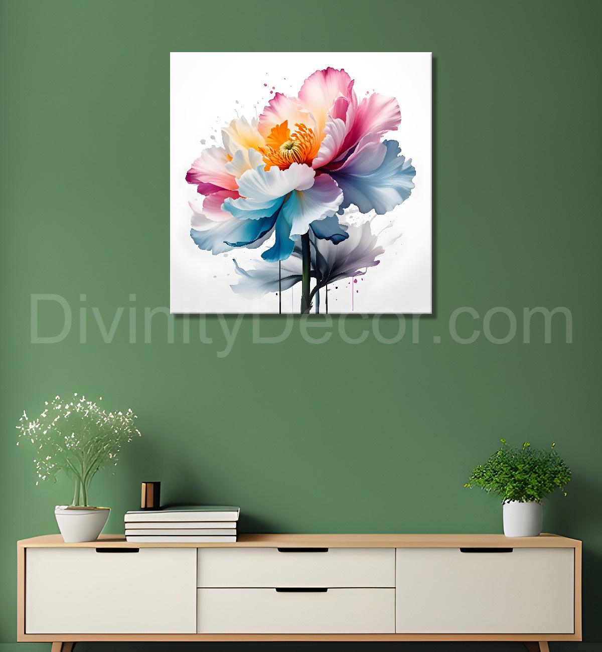 Pink and blue flower water colour painting - Flower-S-146