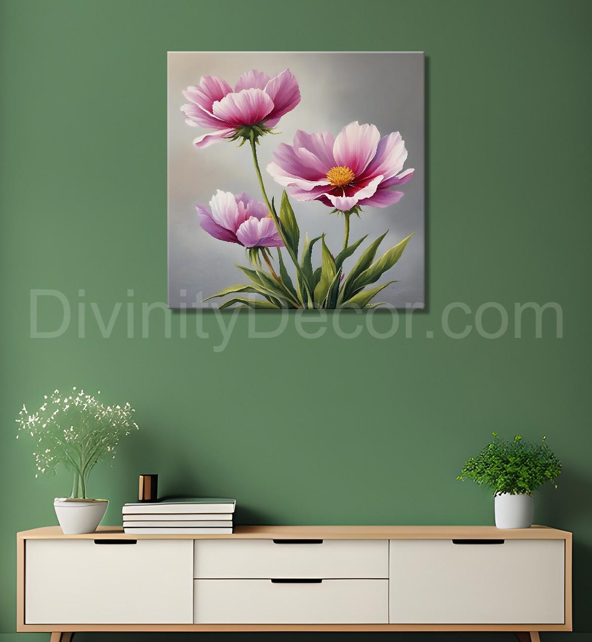Purple flowers in grey textured painting - Flower-S-149