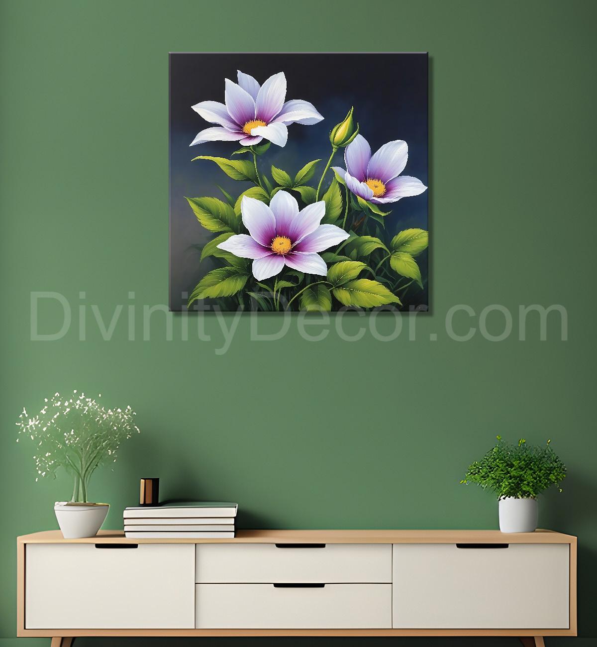 Purple flowers in dark textued painting - Flower-S-152