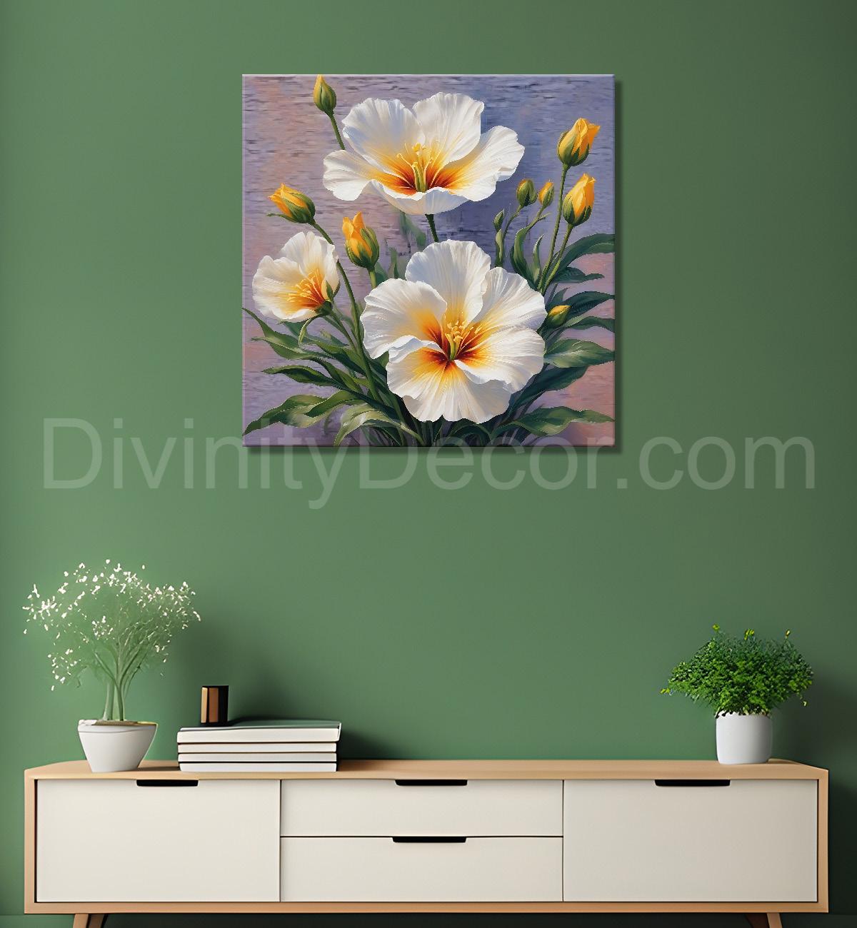 White flowers in grey textured painting- Flower-S-156