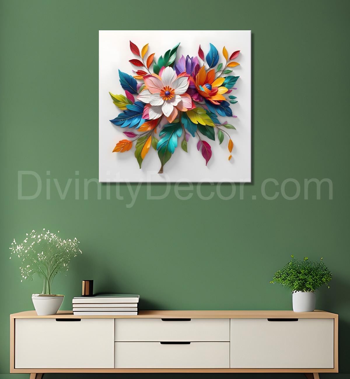 Colourful flowers in white background textured painting - Flower-S-170