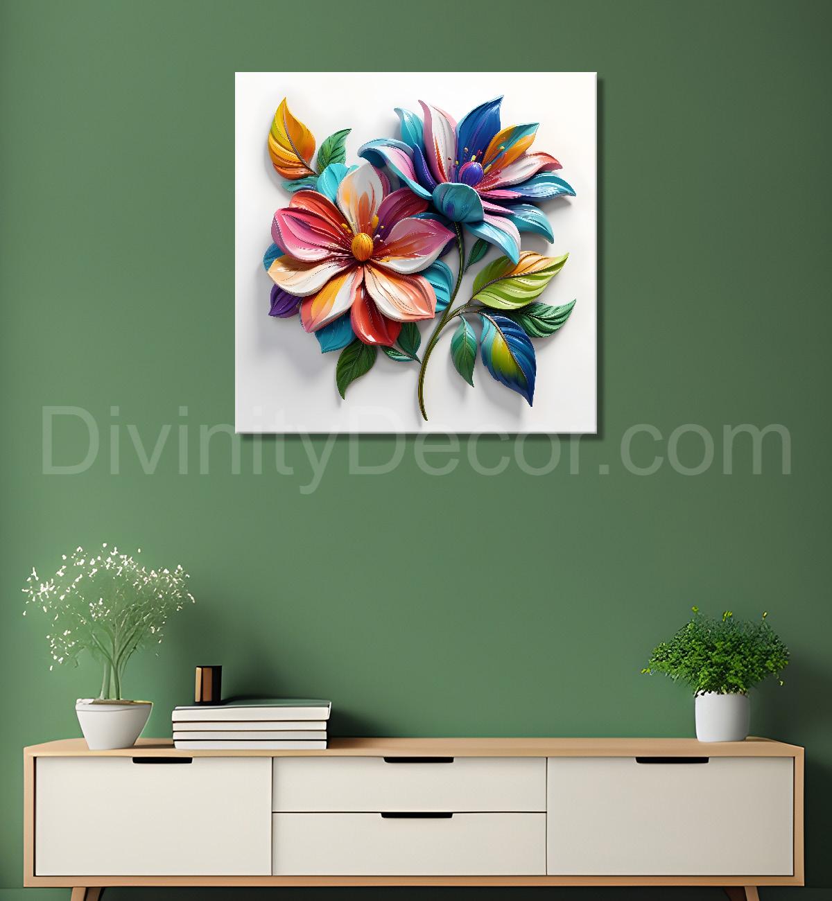 Colourful flowers in white background textured painting - Flower-S-171
