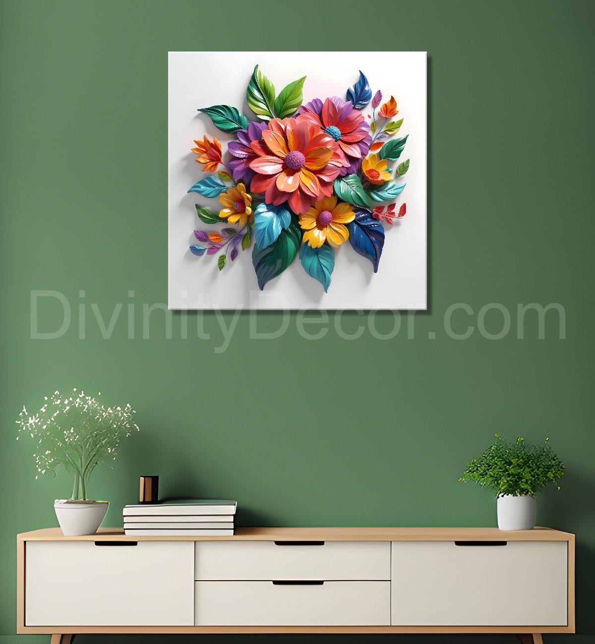 Colourful flowers in white background textured painting - Flower-S-172