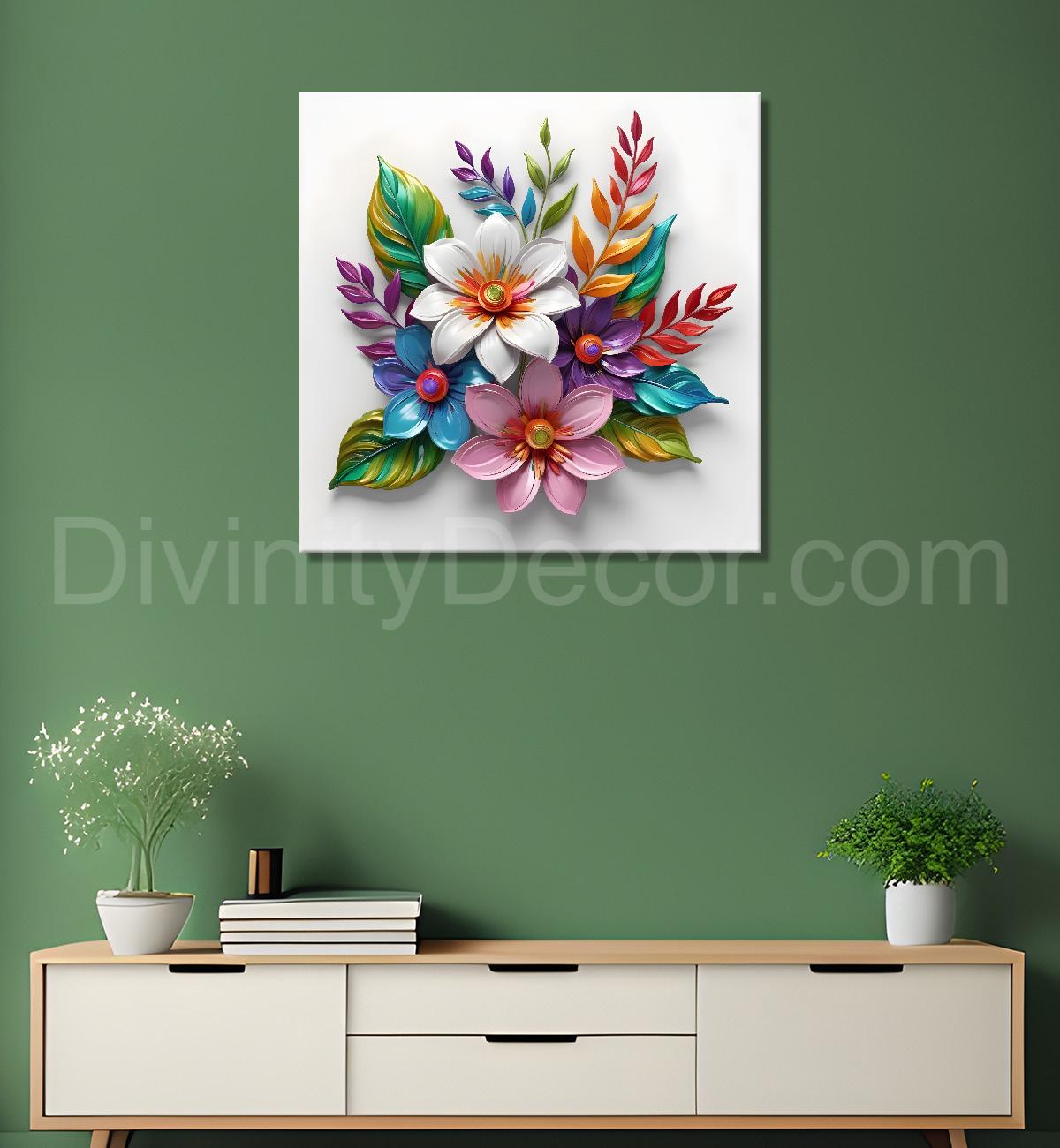 Colourful flowers in white background textured painting - Flower-S-173
