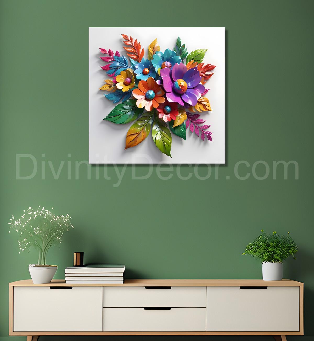 Colourful flowers in white background textured painting - Flower-S-174