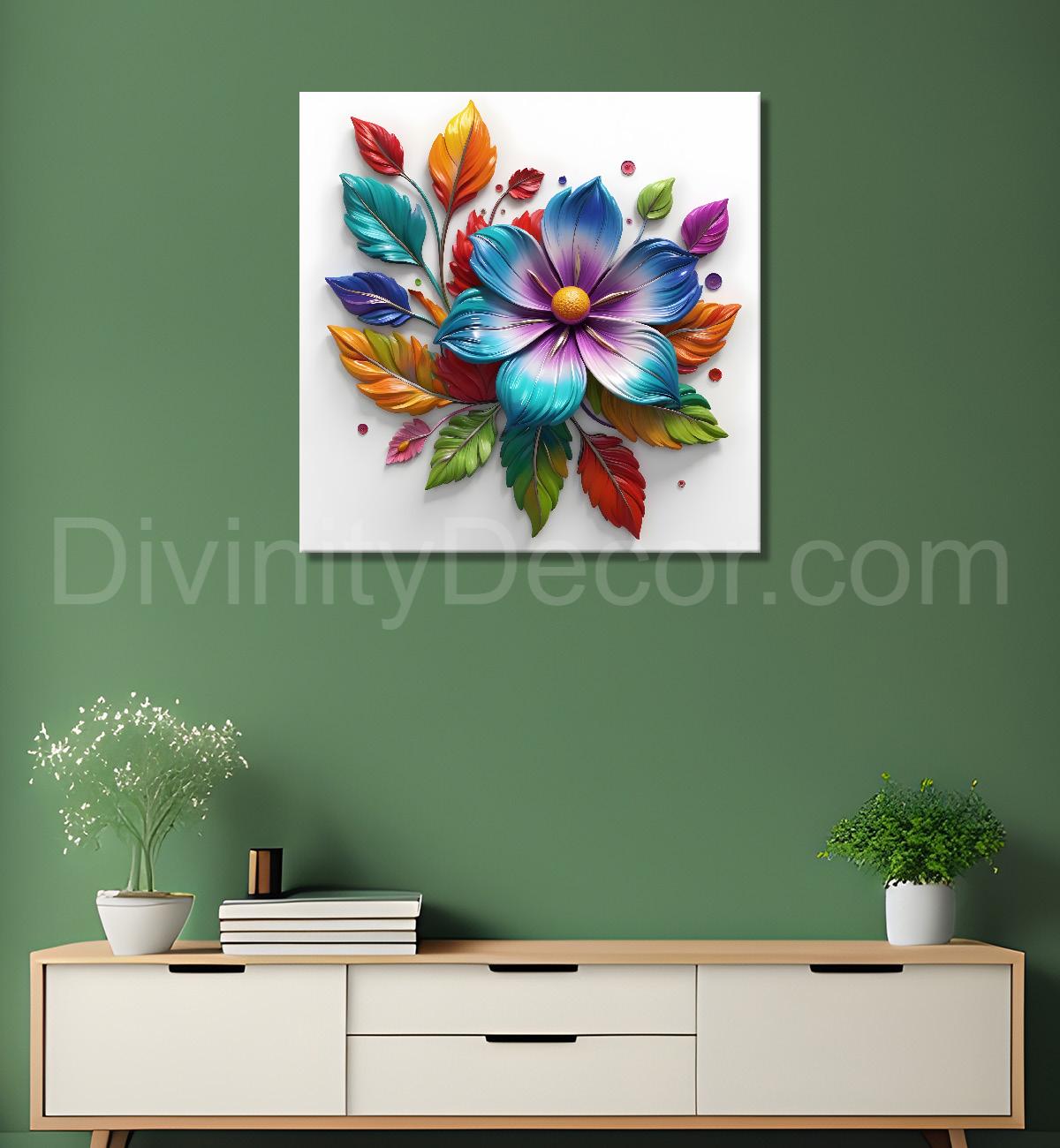 Colourful flowers in white background textured painting - Flower-S-175