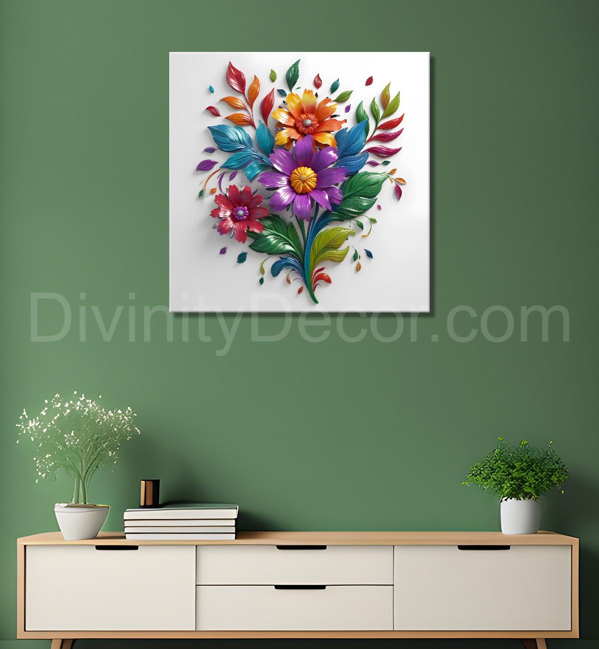 Colourful flowers in white background textured painting - Flower-S-176