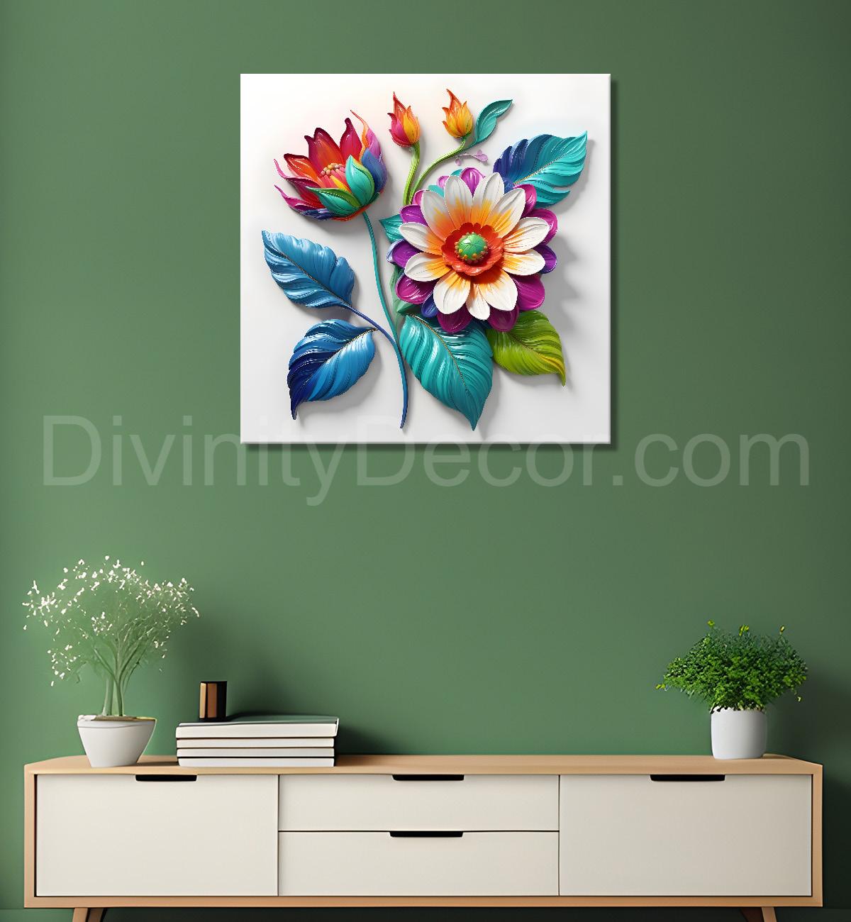 Colourful flowers in white background textured painting - Flower-S-177