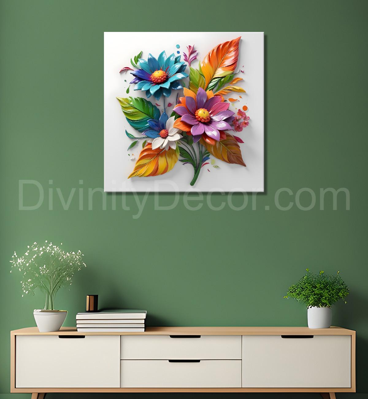Colourful flowers in white background textured painting - Flower-S-178