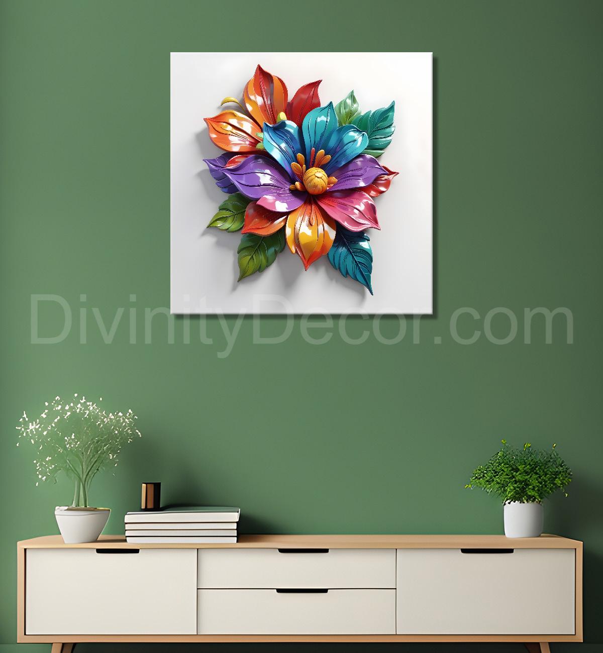 Colourful flowers in white background textured painting - Flower-S-179