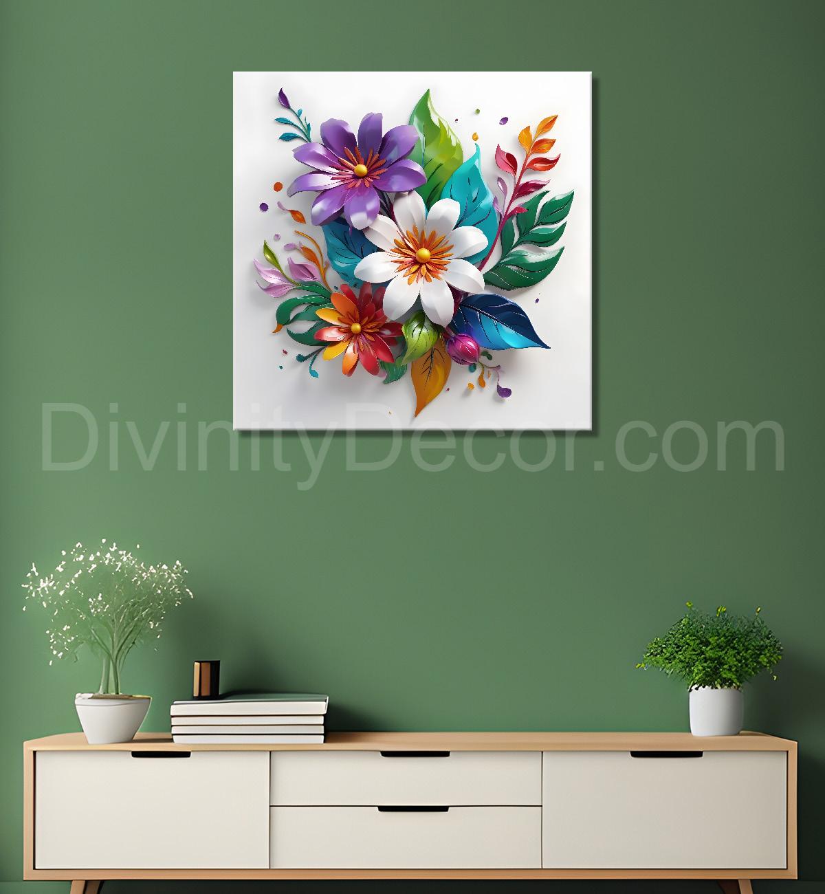 Colourful flowers in white background textured painting - Flower-S-181