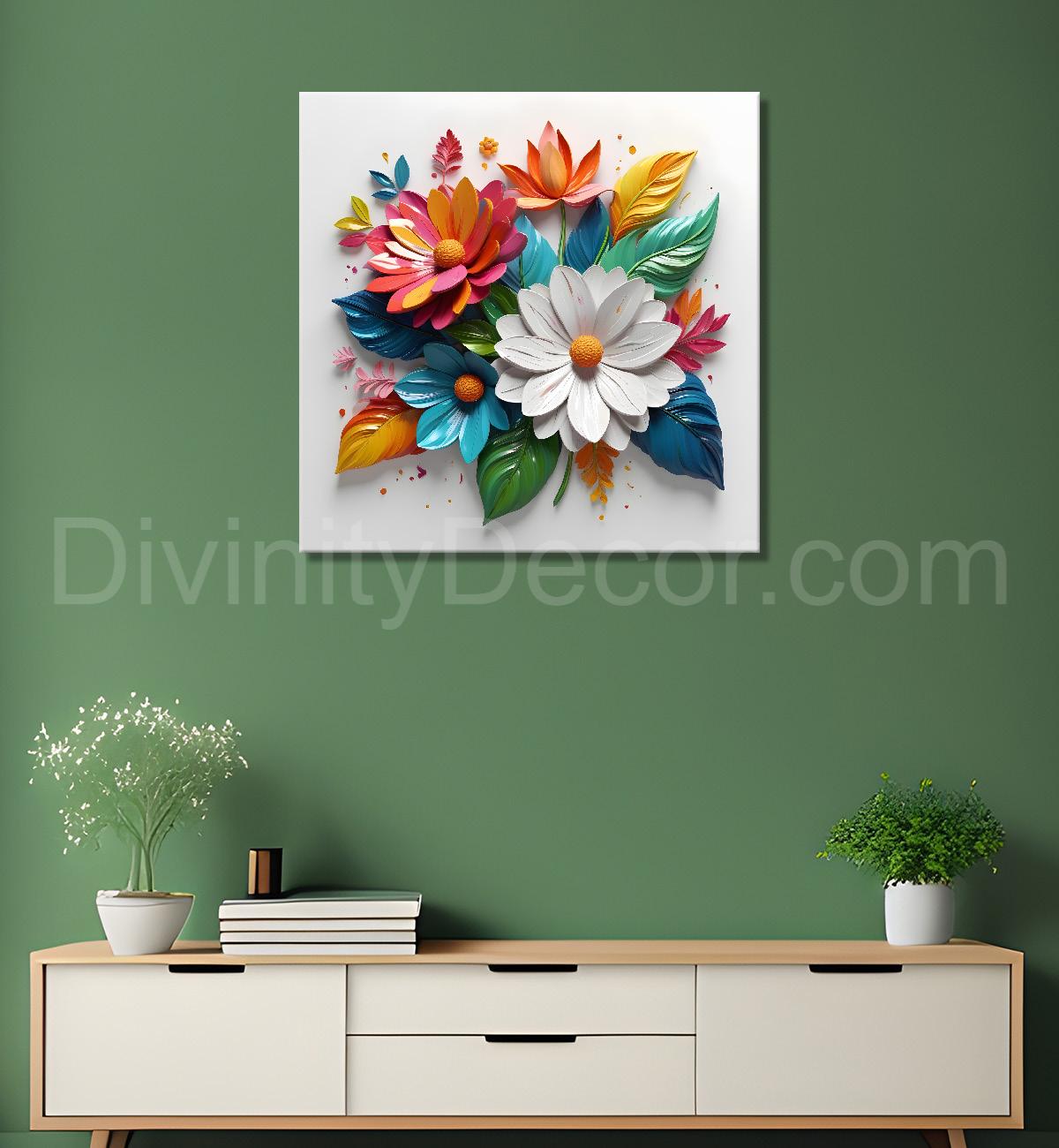 Colourful flowers in white background textured painting - Flower-S-182