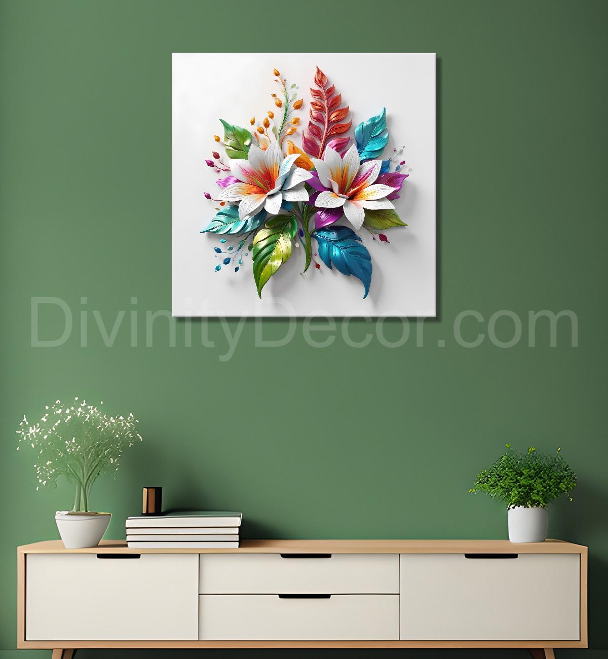 Colourful flowers in white background textured painting - Flower-S-183