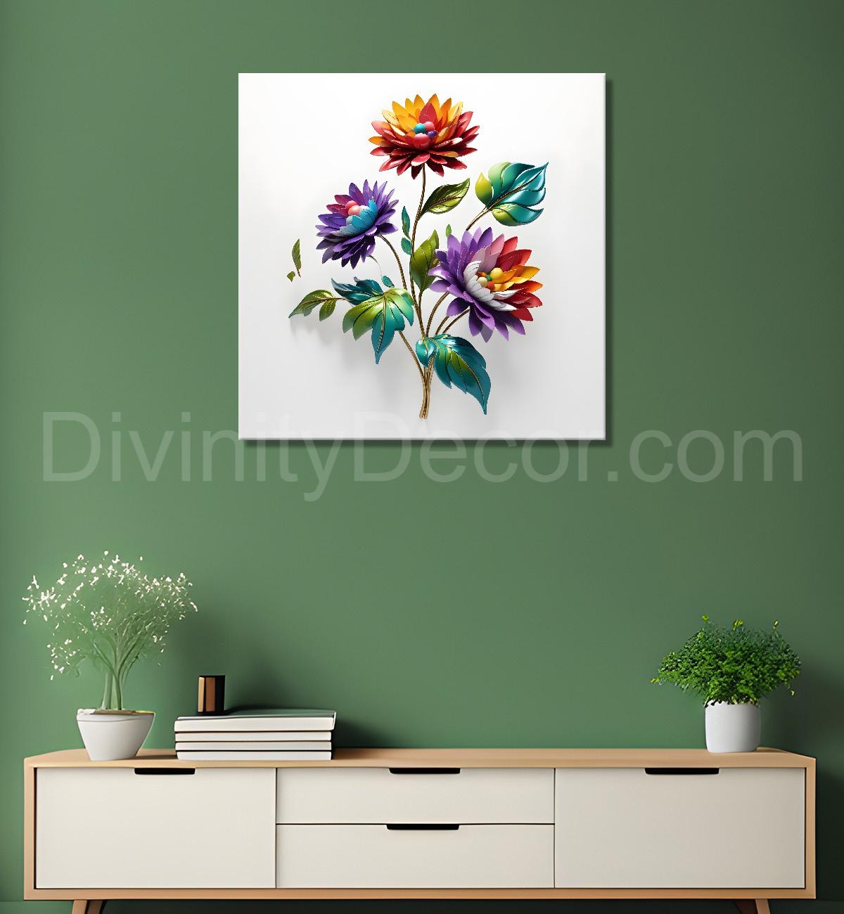 Colourful flowers in white background textured painting - Flower-S-184