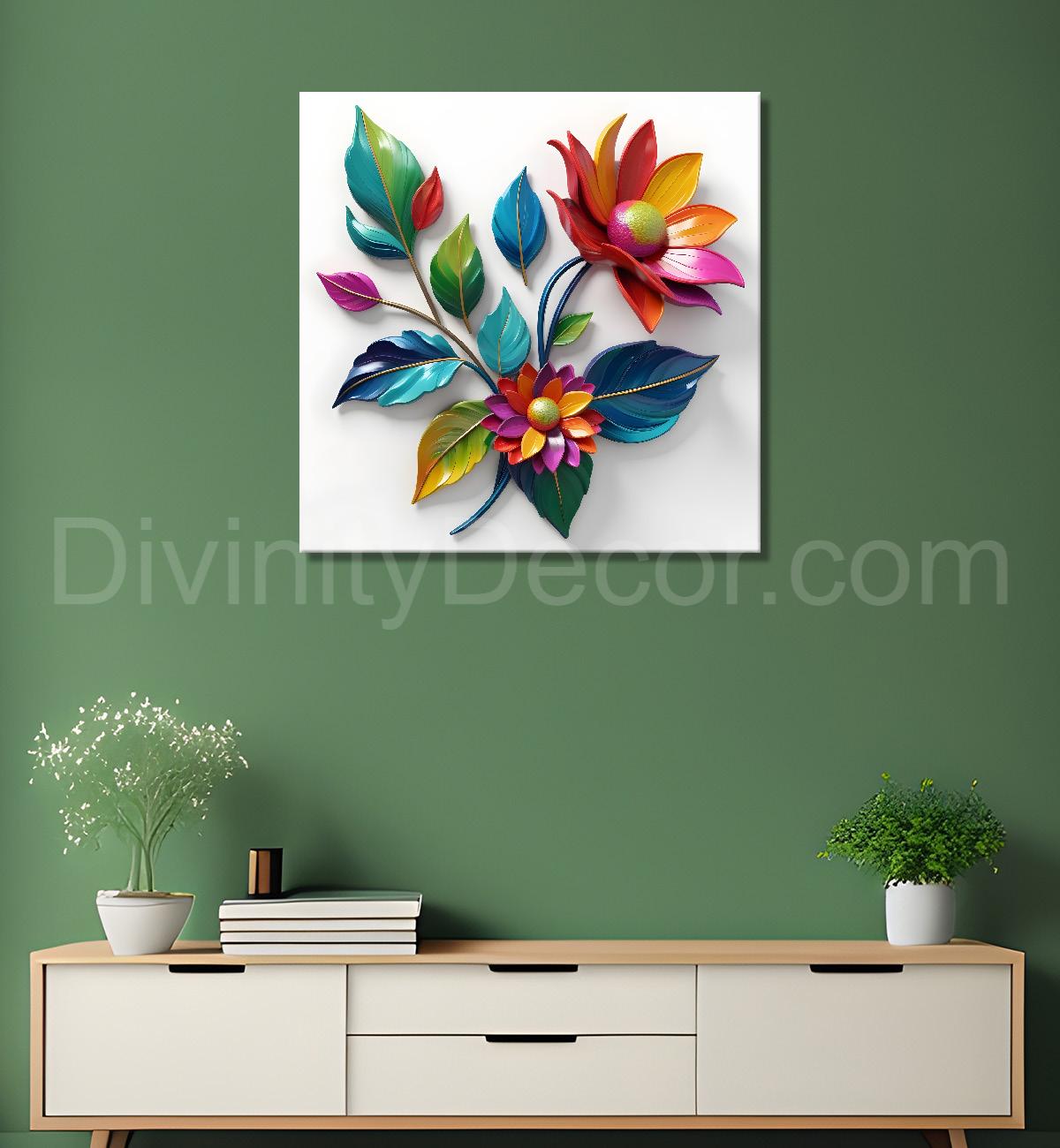 Colourful flowers in white background textured painting - Flower-S-185
