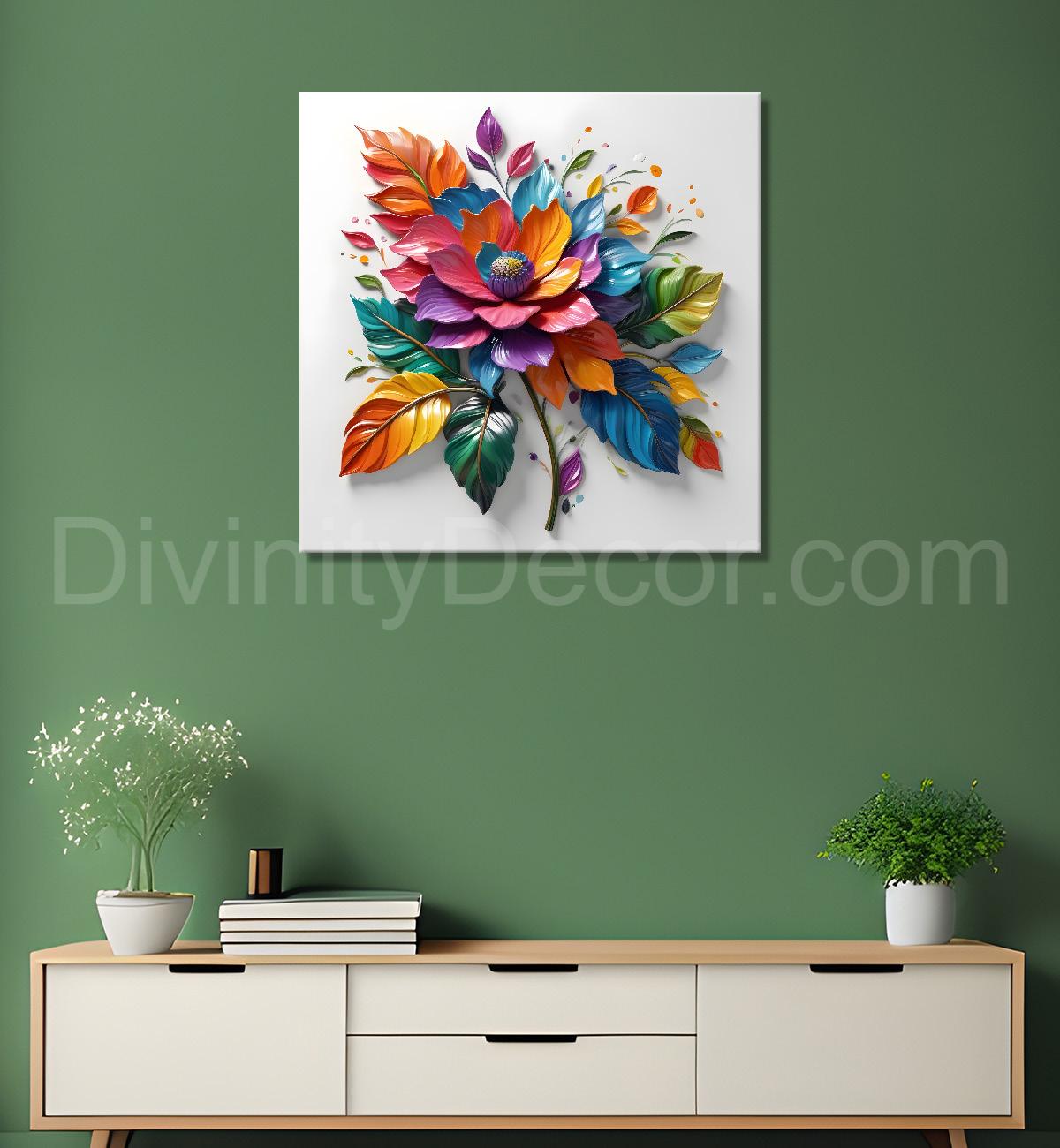 Colourful flowers in white background textured painting - Flower-S-186