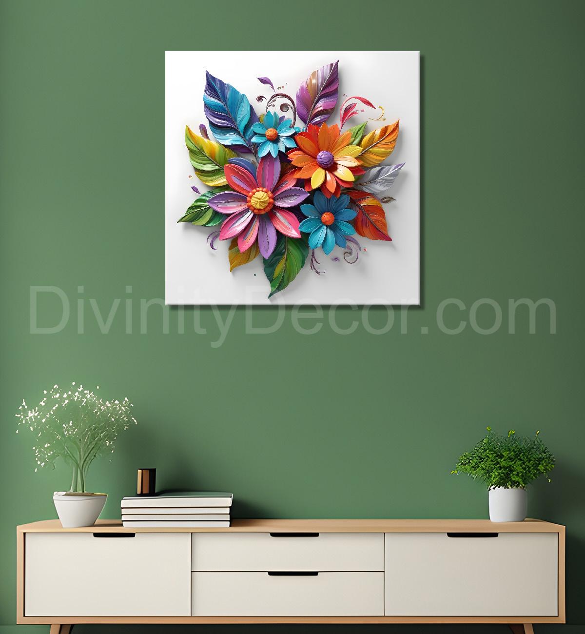 Colourful flowers in white background textured painting - Flower-S-187