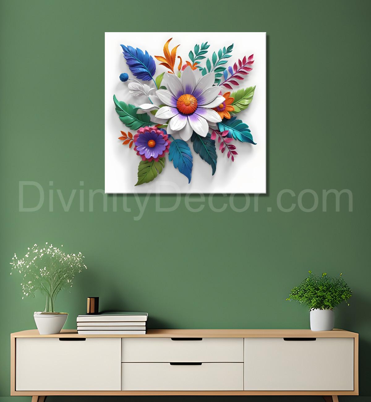 Colourful flowers in white background textured painting - Flower-S-188