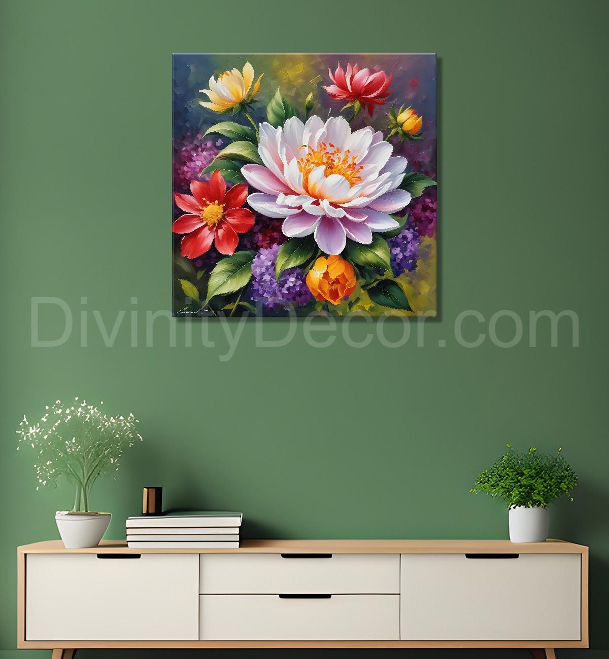 Colourful flowers in dark textured painting - Flower-S-196