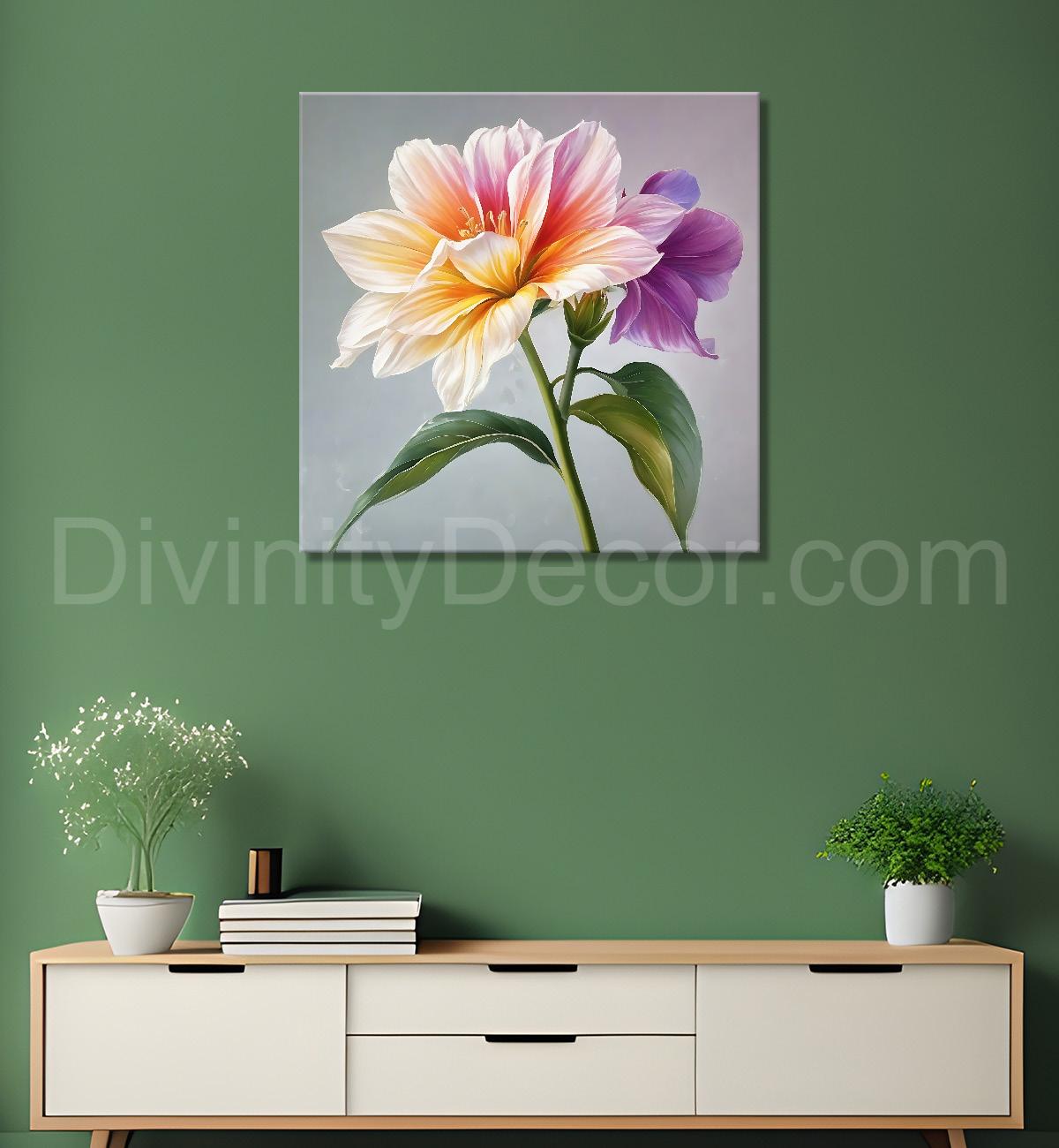 White flowers in grey textured painting - Flower-S-200