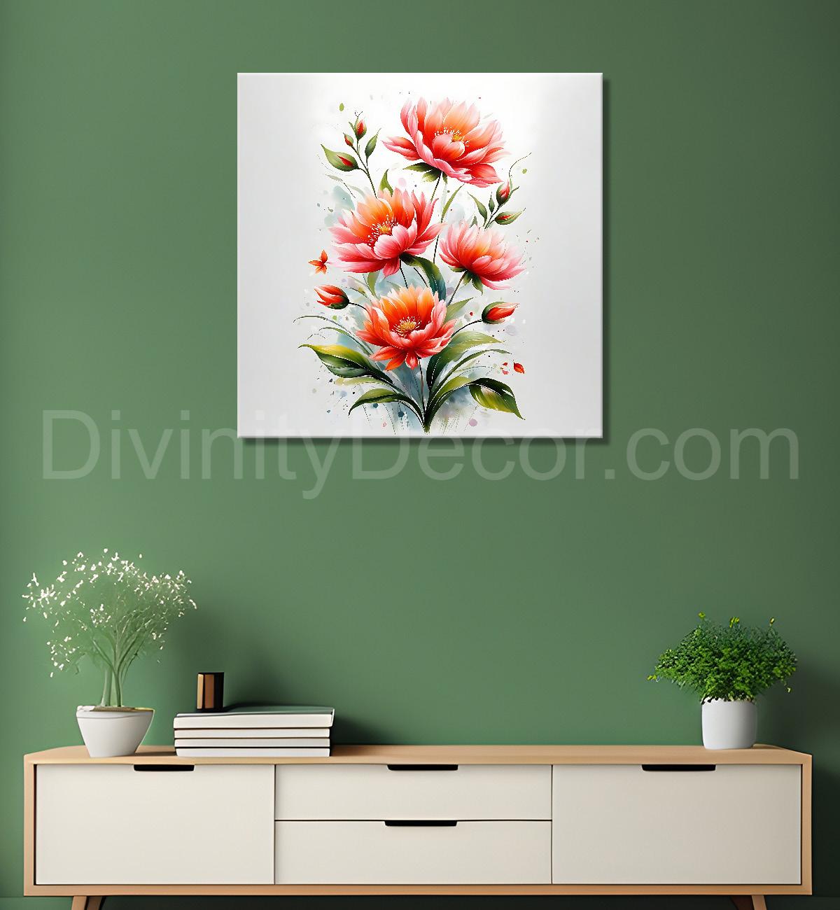 Red flowers in grey background painting - Flower-S-201