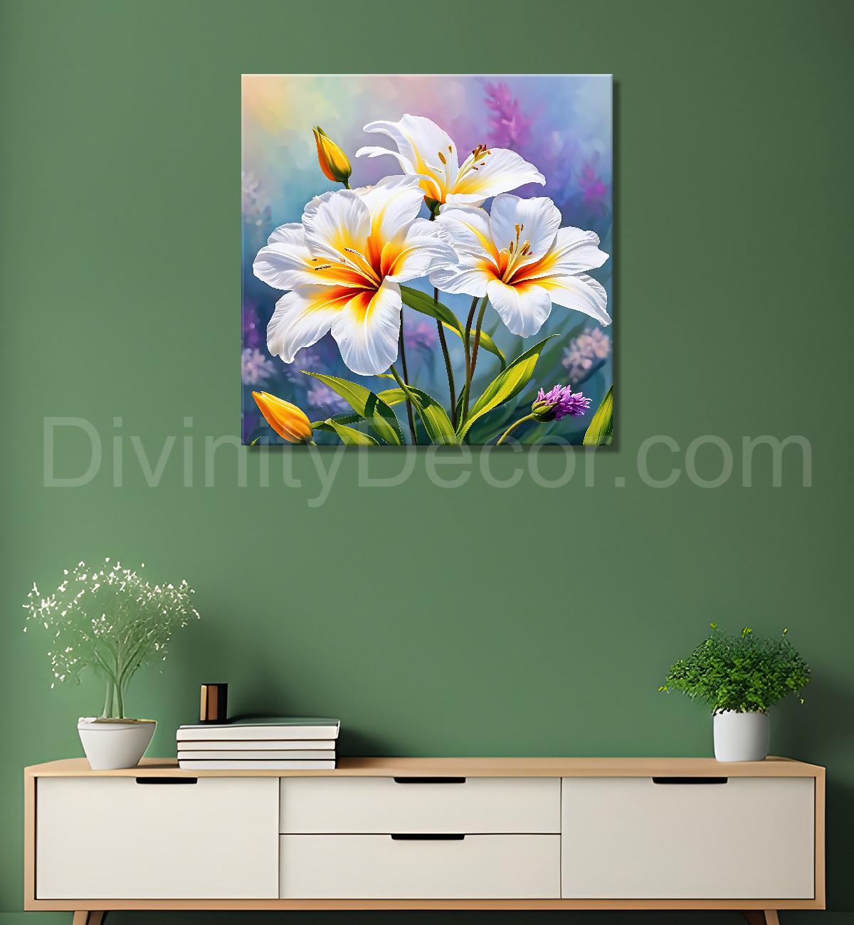 White flowers in purple background painting - Flower-S-202