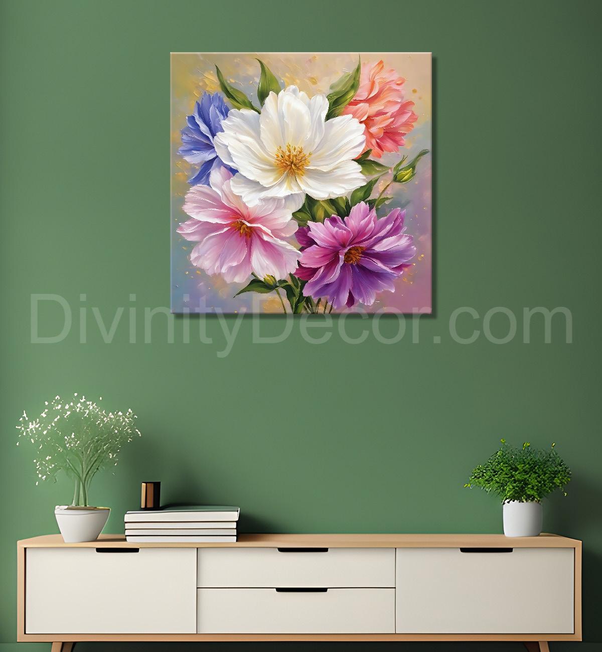 Pink and white flowers in light brown textured art - Flower-S-207