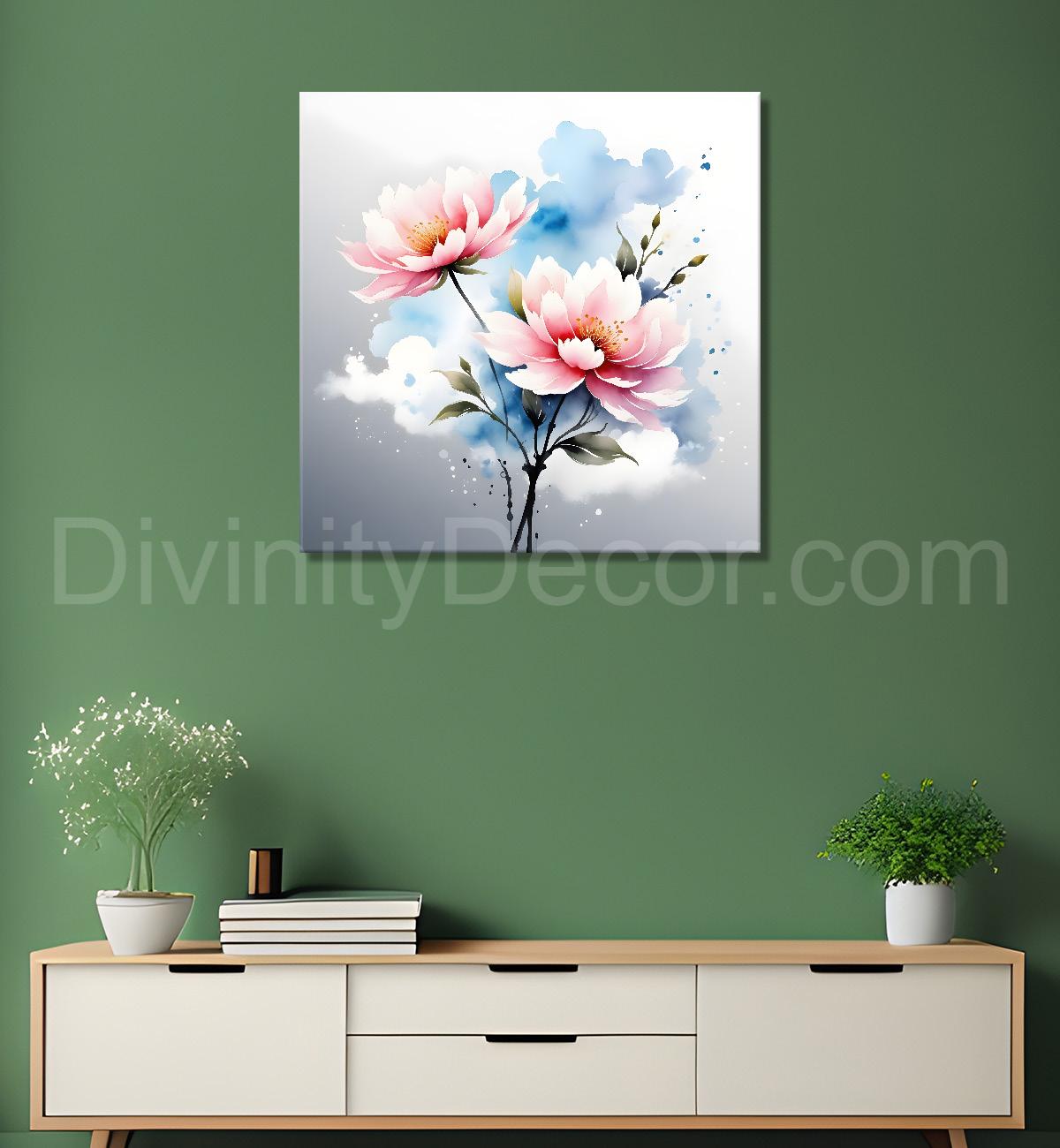 Pink flowers in water colour painting - Flower-S-232