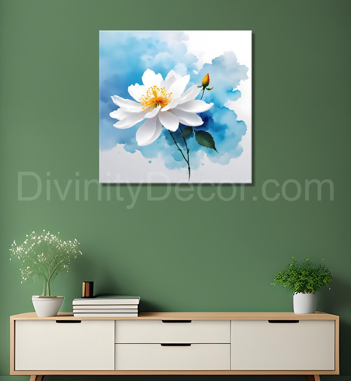 White flower in water colour painting - Flower-S-233