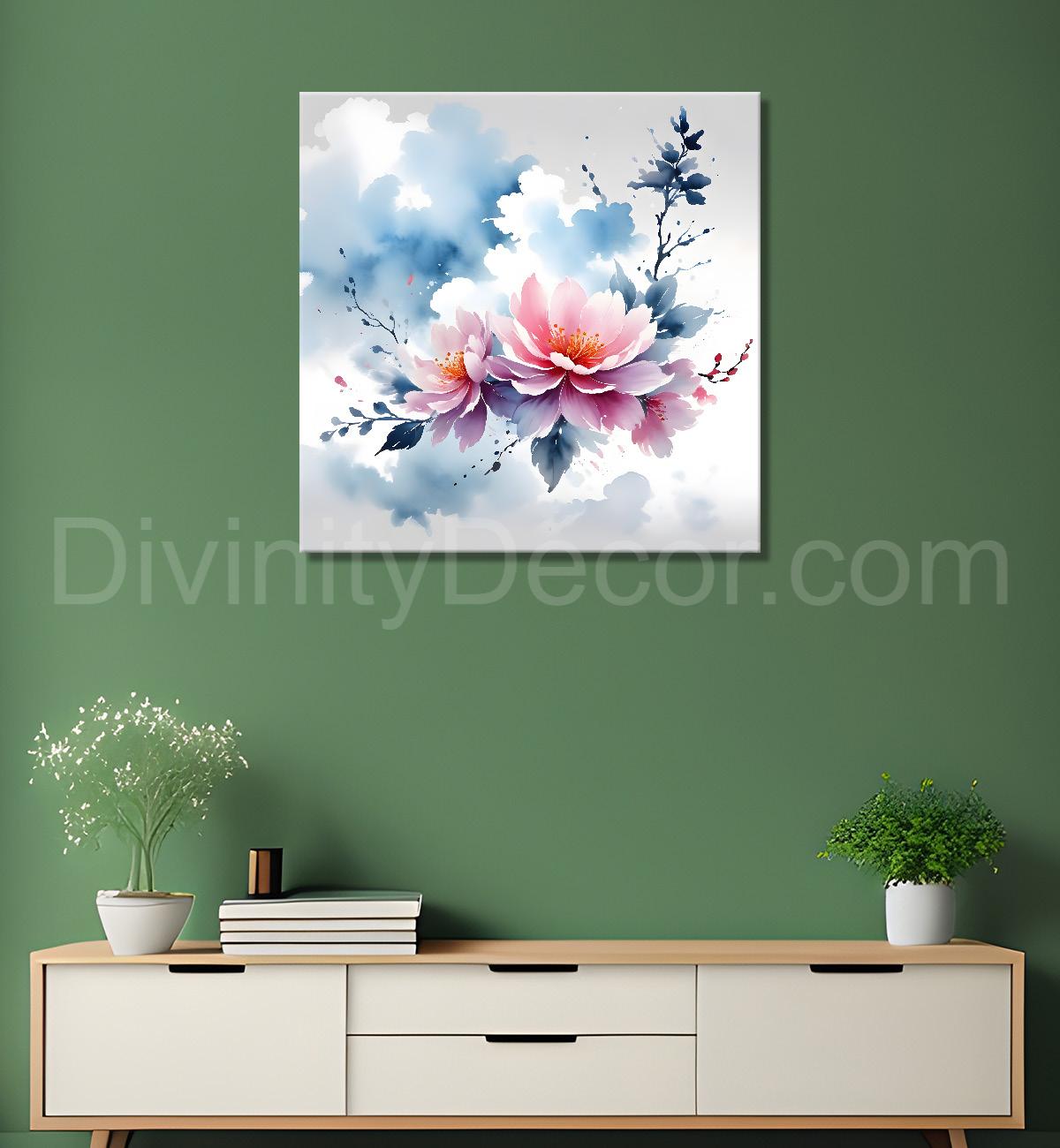 Pink flowers in water colour painting - Flower-S-234
