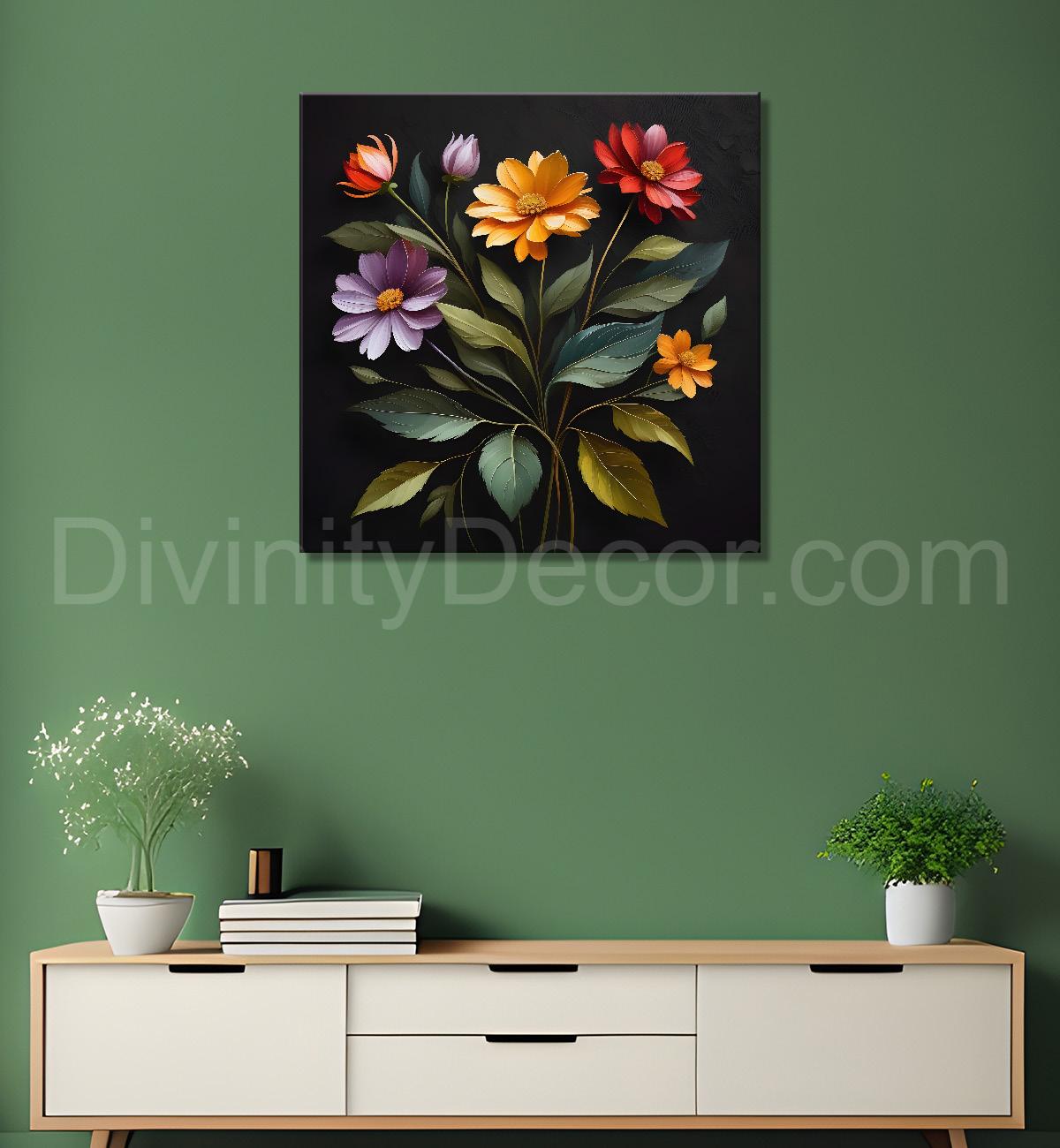 Colourful flowers in black background - Flower-S-247