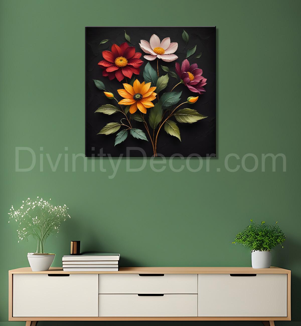 Colourful flowers in black background - Flower-S-249