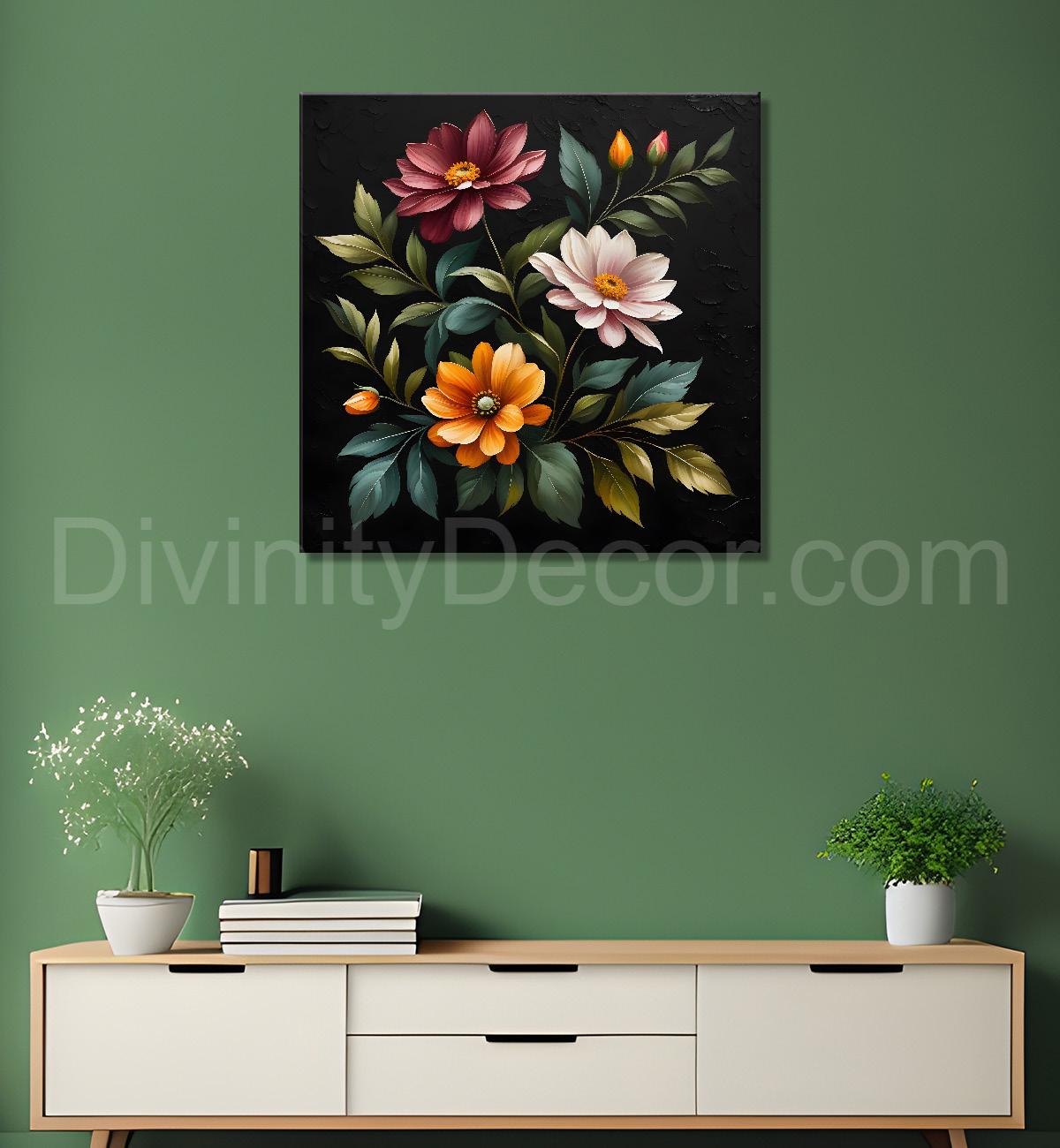 Colourful flowers in black background - Flower-S-253