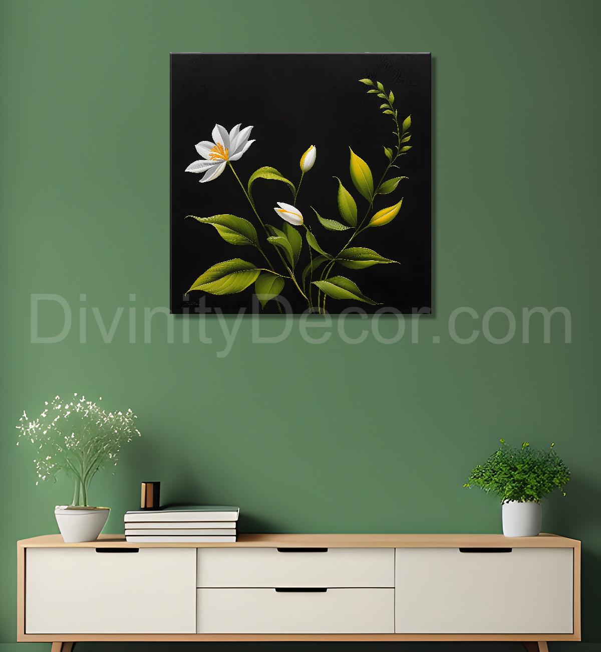 White flowers in black background painting - Flower-S-264