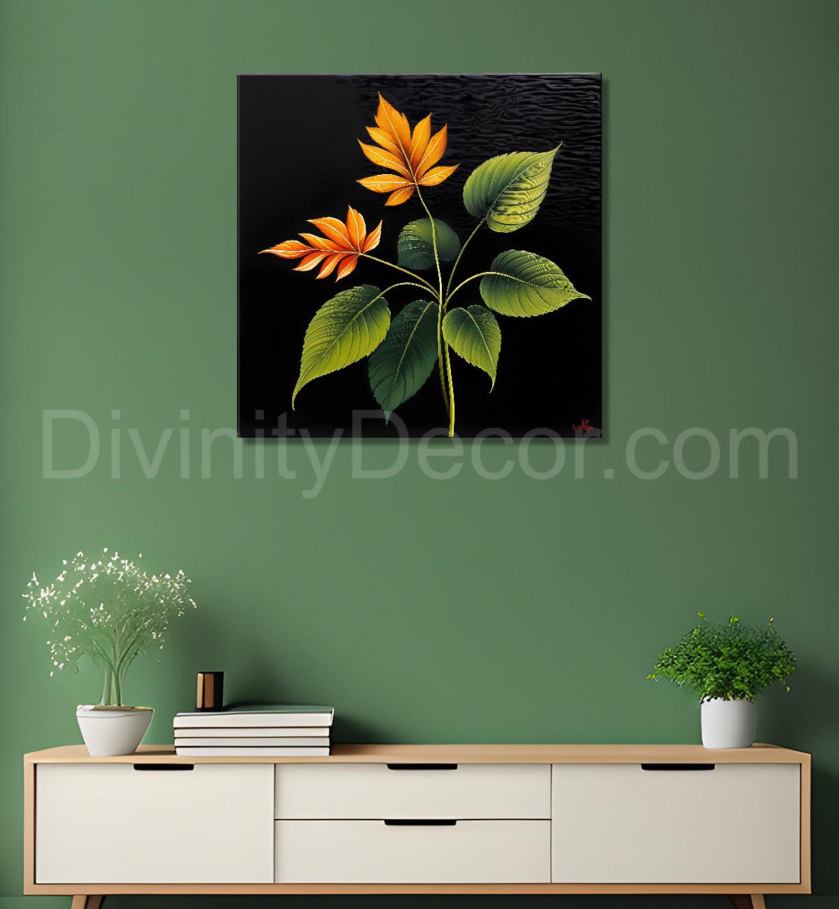 Yellow flowers in black background painting - Flower-S-266