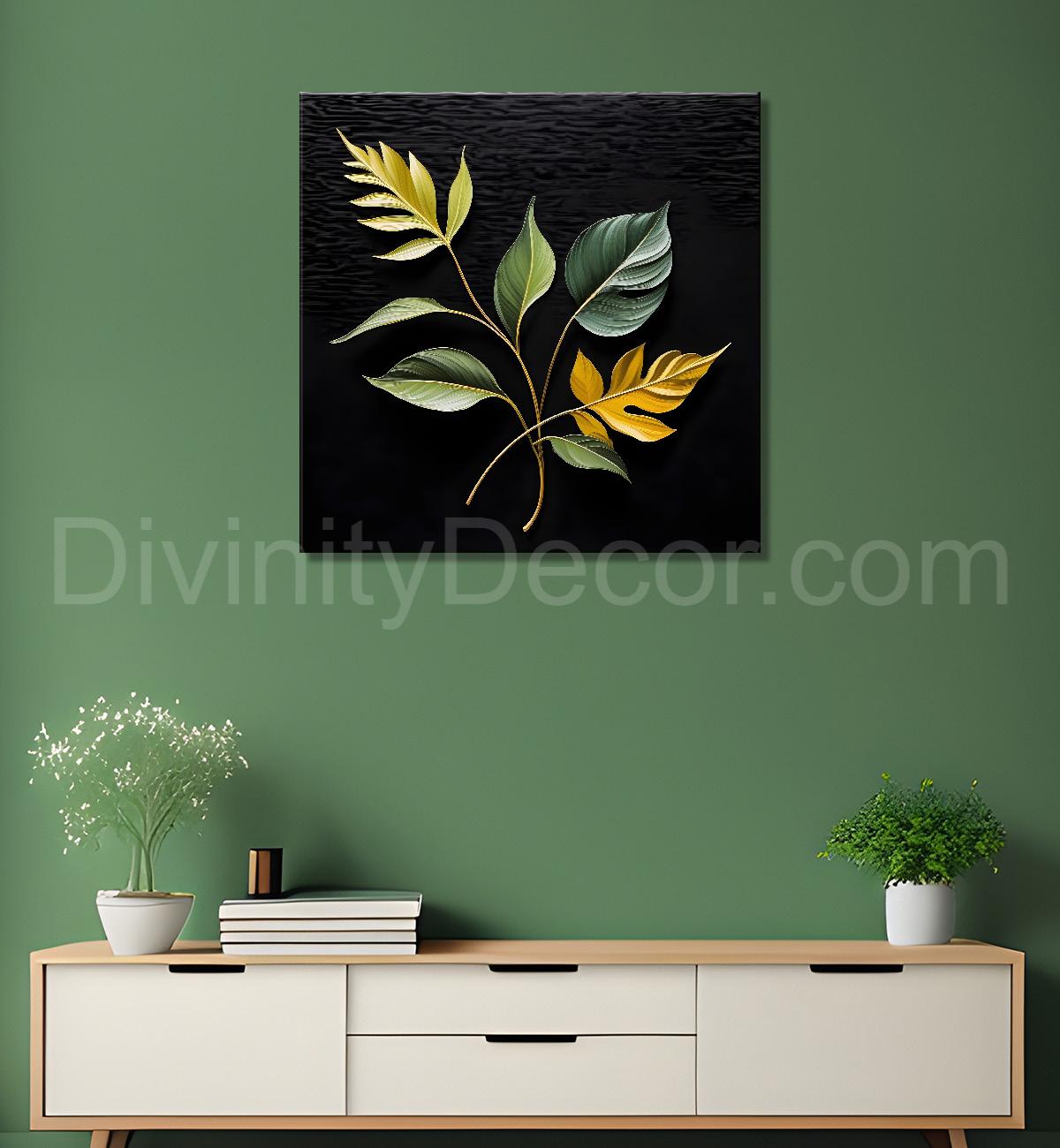 Yellow leaf in black background painting - Flower-S-276