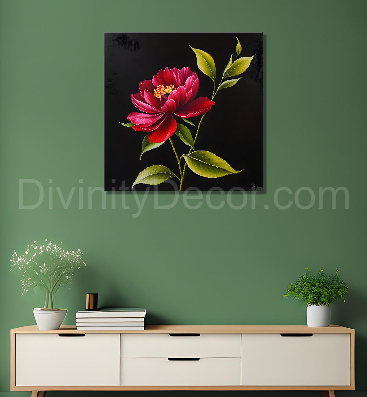 Hibiscus flower in black background painting - Flower-S-280