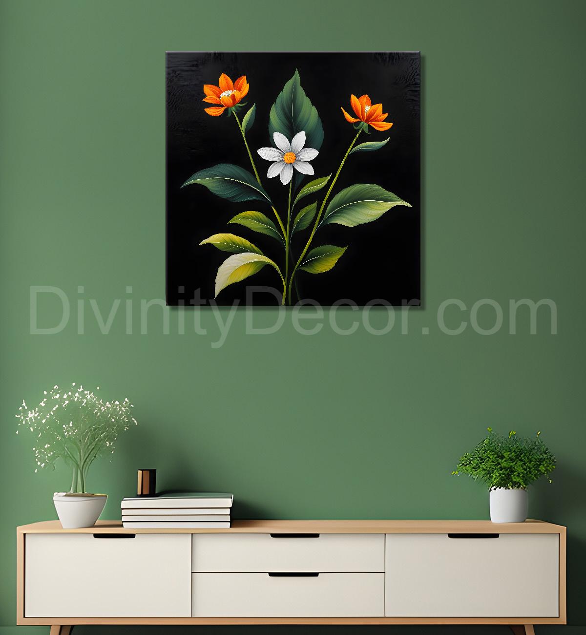 White and orange flowers in black background - Flower-S-281
