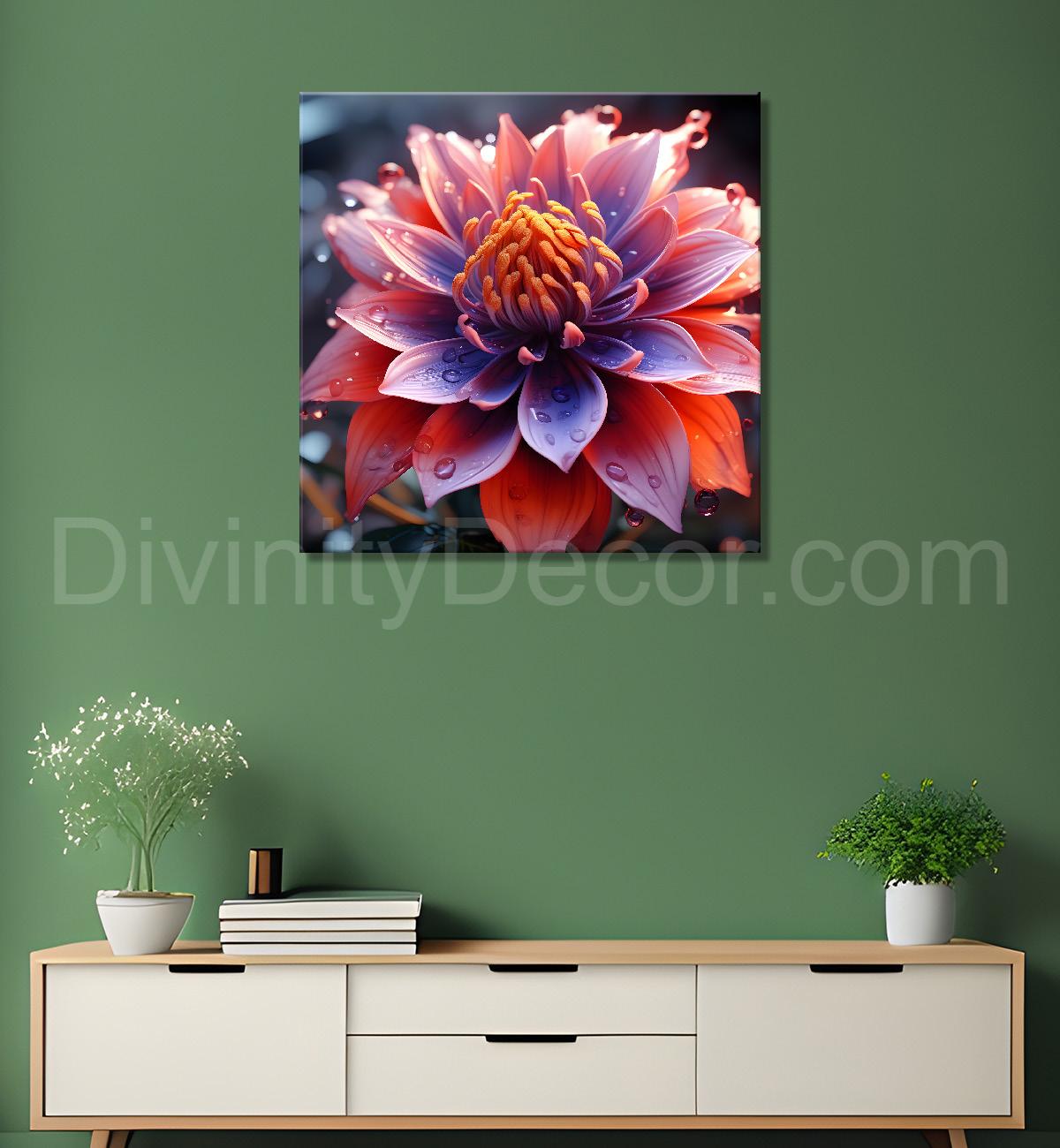 Pink flower in green texture painting - Flower-S-282