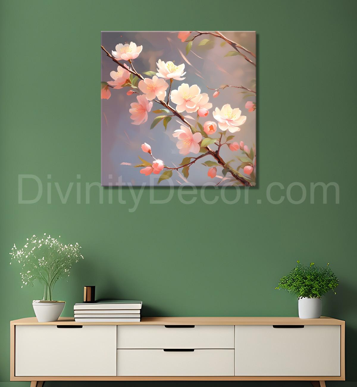 Light pink flowers in grey textured painting - Flower-S-283