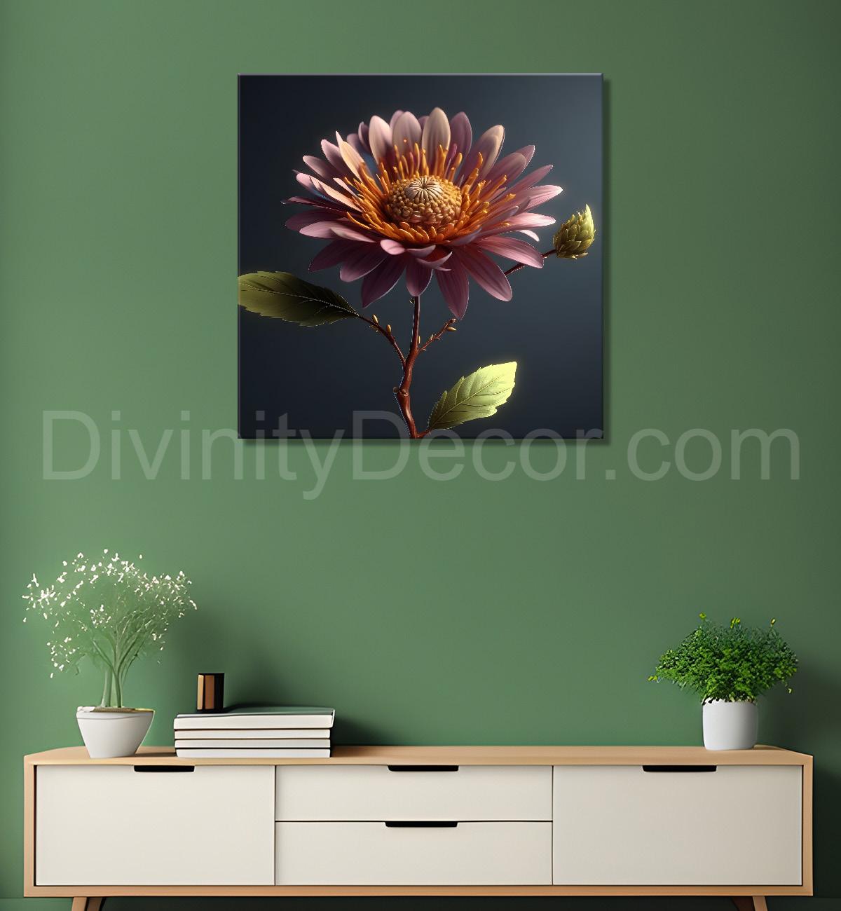 Pink flowers in grey textured painting - Flower-S-284