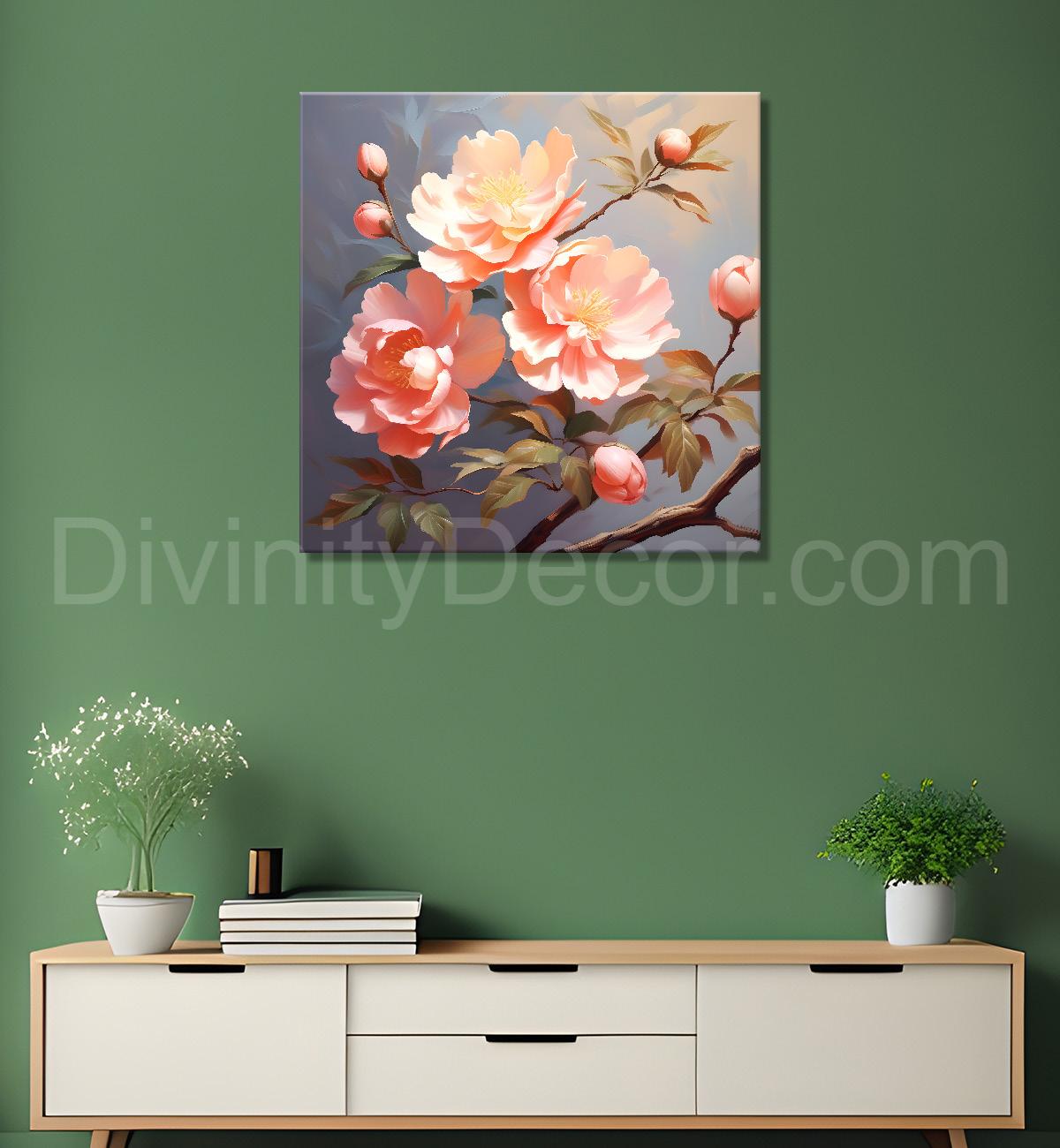 Light pink flowers in grey textured painting - Flower-S-285