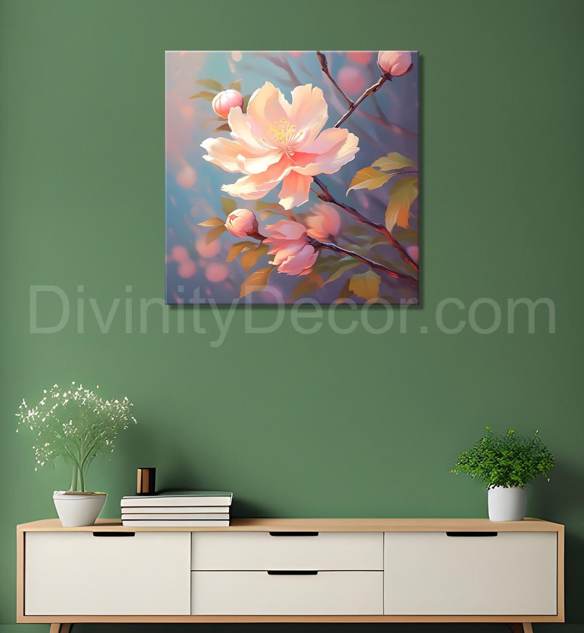 Light pink flowers in grey textured painting - Flower-S-286