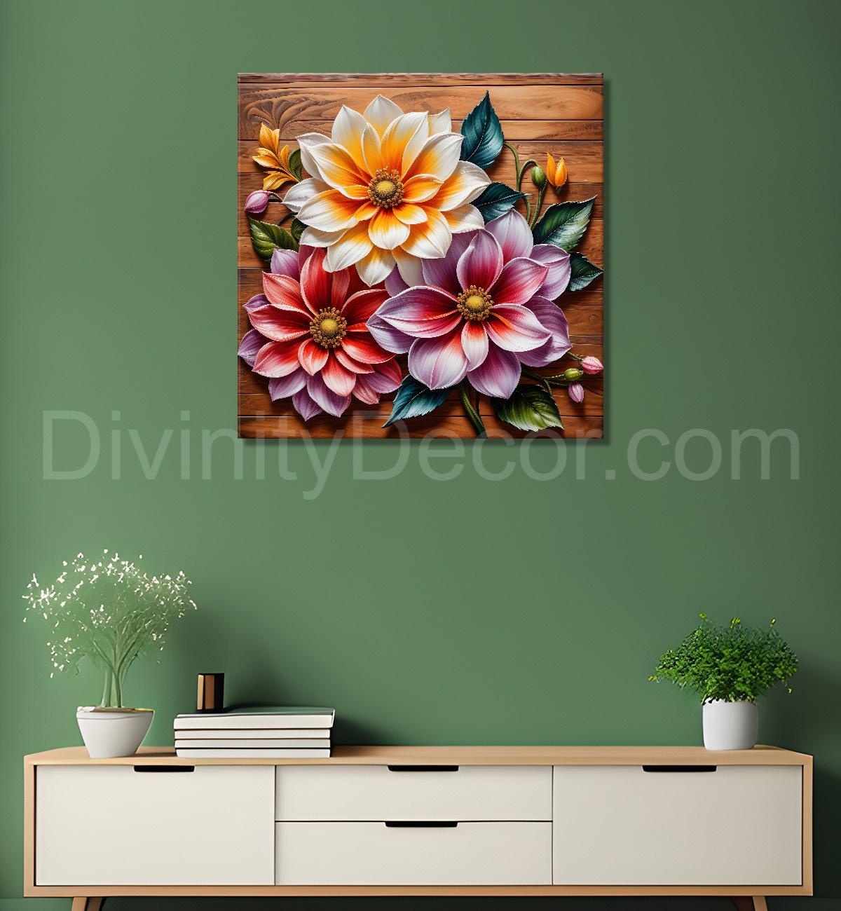 Colourful flower in brown background painting - Flower-S-294