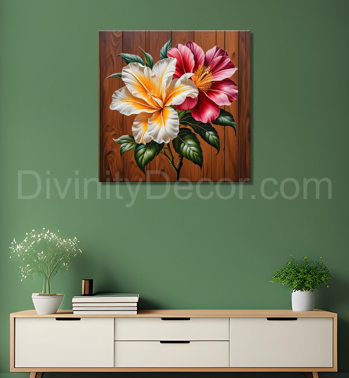 Colourful flower in brown background painting - Flower-S-295