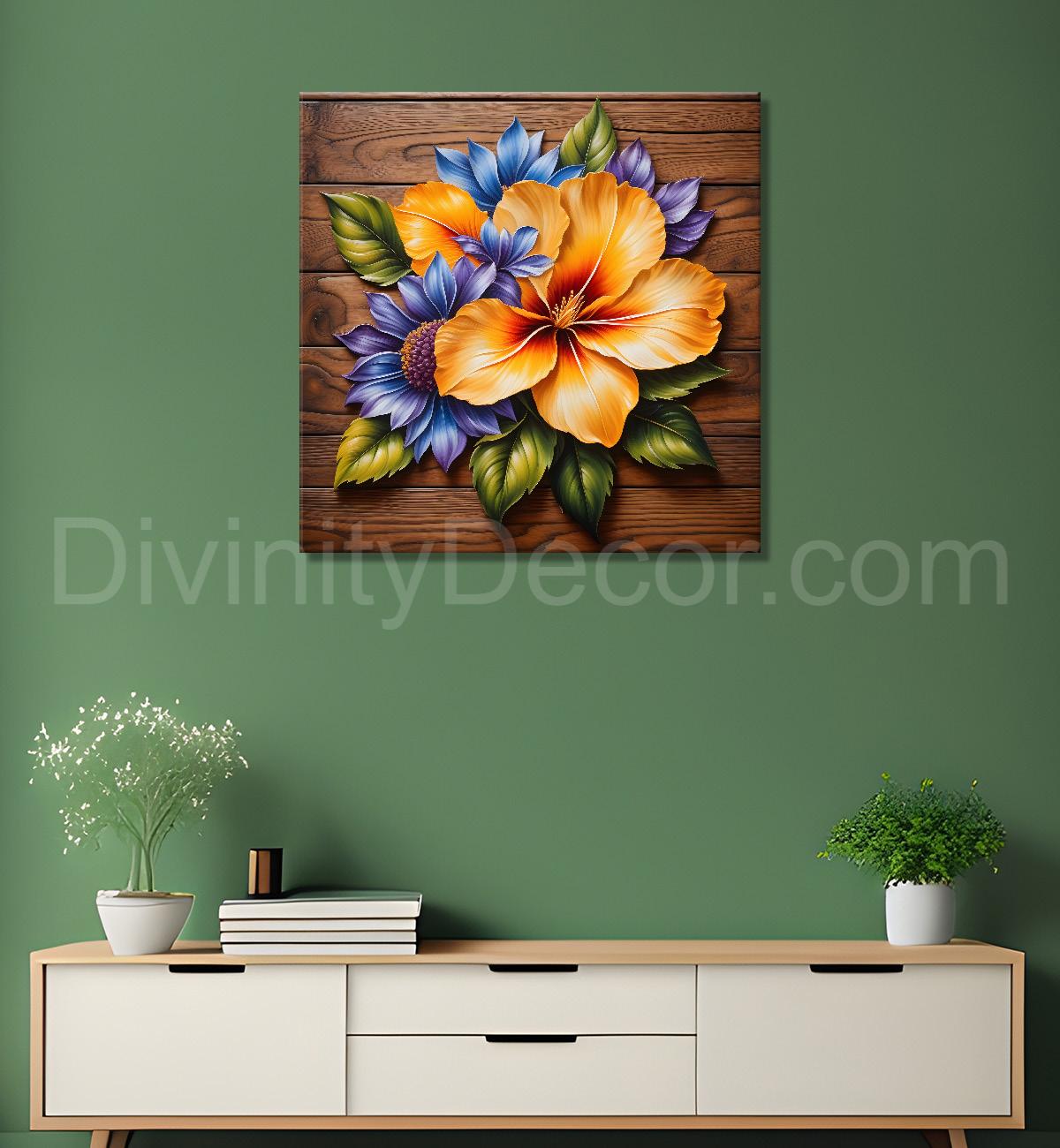 Yellow flower in brown background painting - Flower-S-296